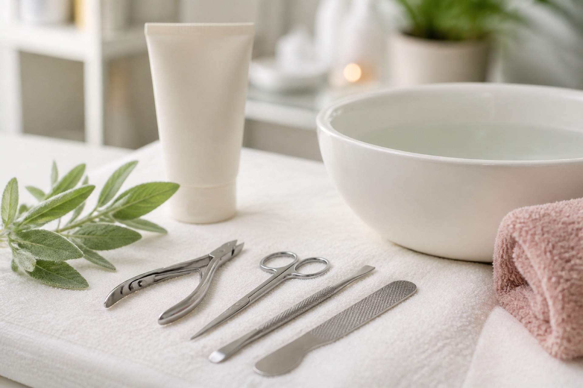 Professionell vorbereitete Fußpflege-Utensilien