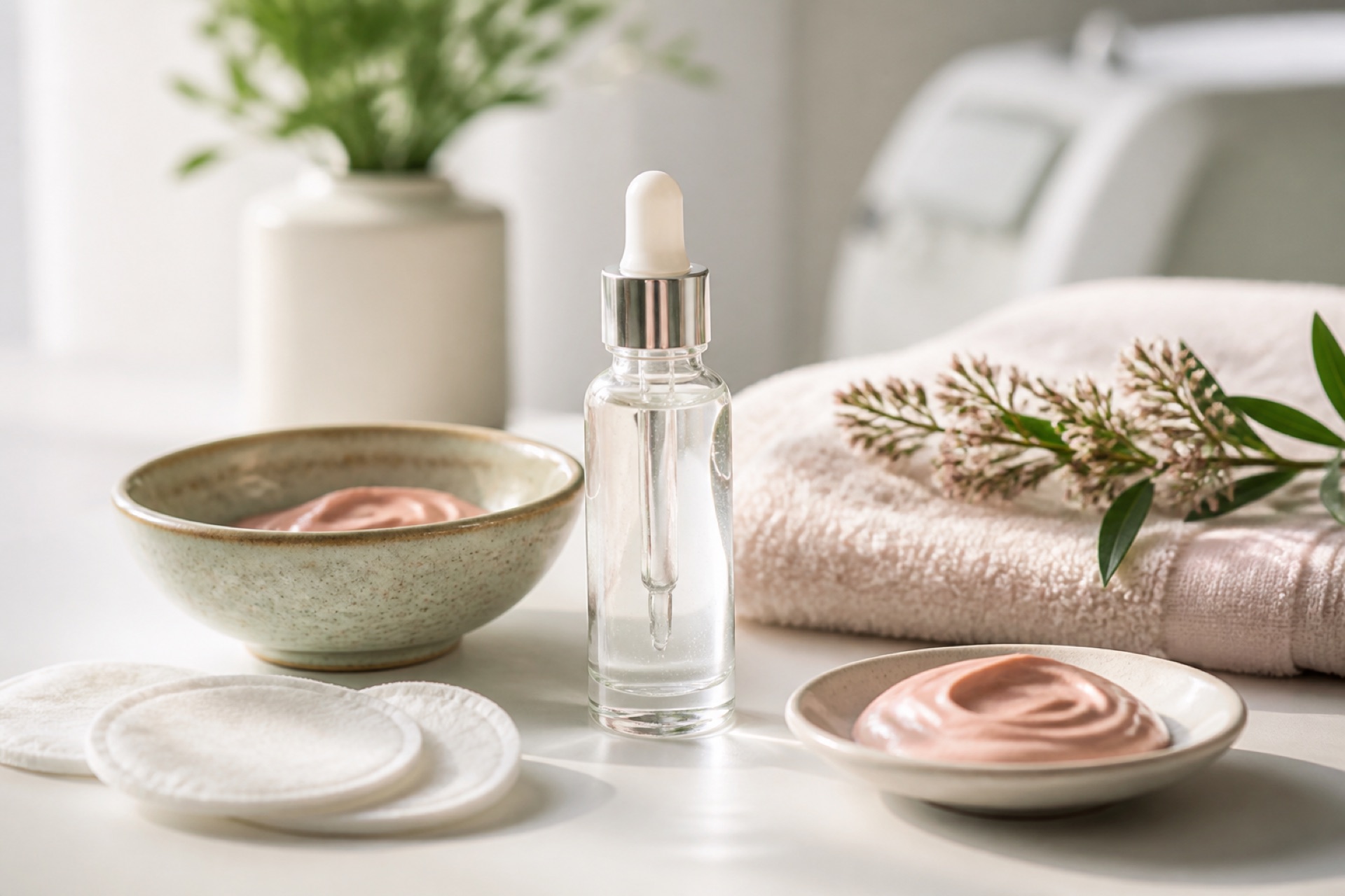 Kosmetik- und Pflegeprodukte in ruhiger Praxisatmosphäre